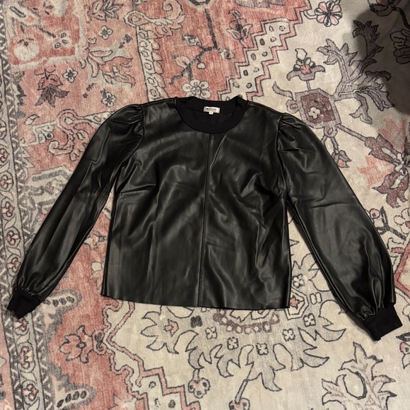 LA Made Black Faux Leather Crew Neck, Long Sleeve top. Size Small - Picture 4 of 8